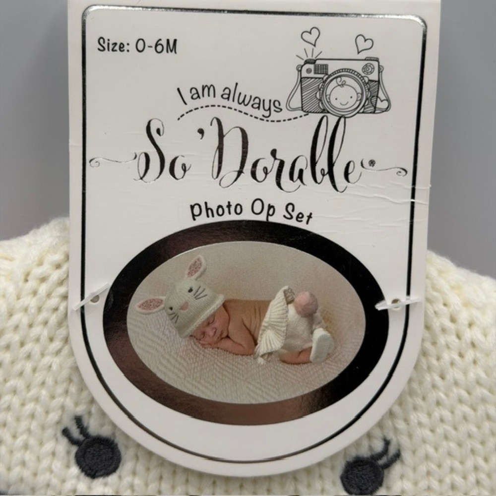 So'Dorable Baby Bunny Knit Photo Op Set Beanie Booties Diaper Cover 0-6M Newborn
